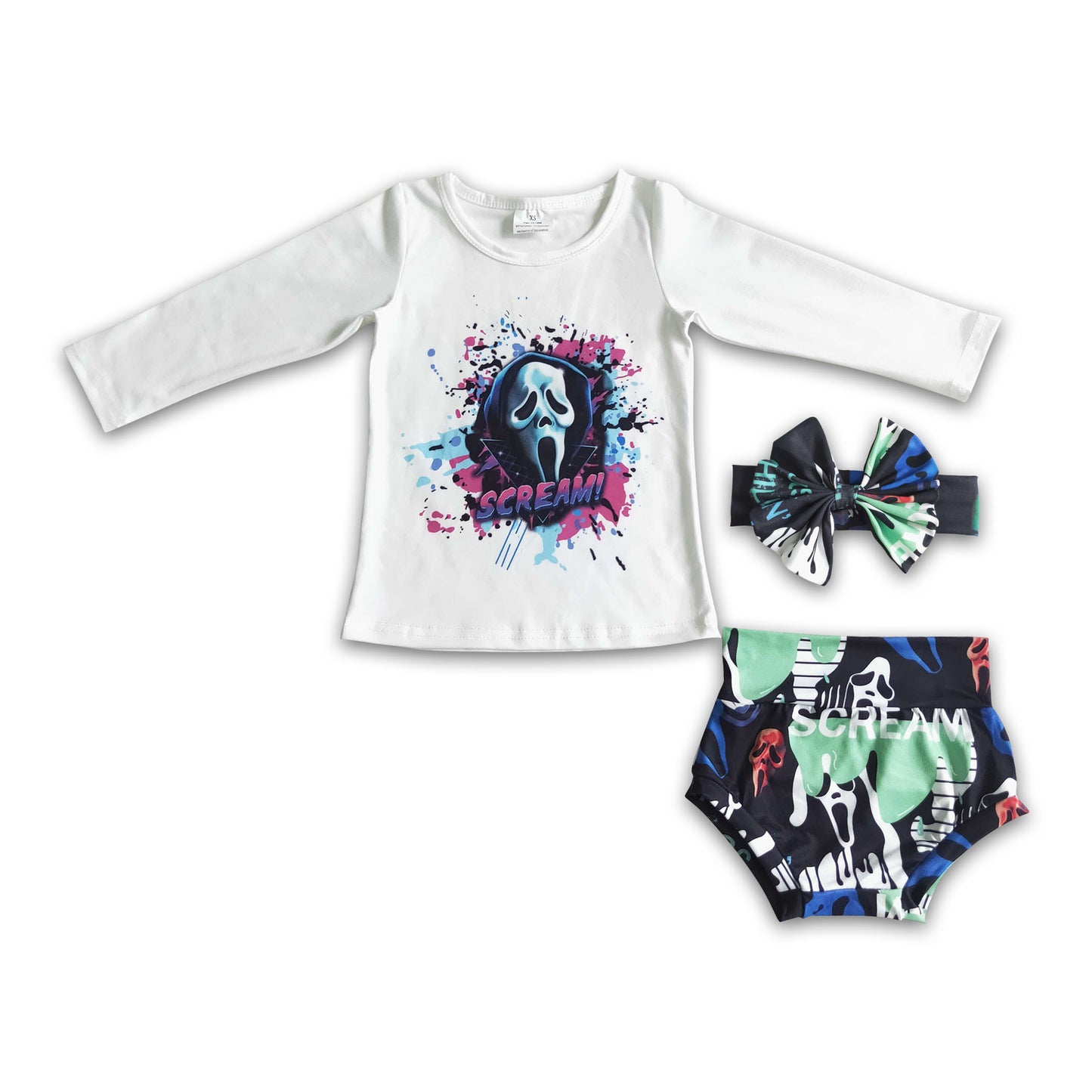 LR0031 Skull long sleeve baby girls Halloween bummies set