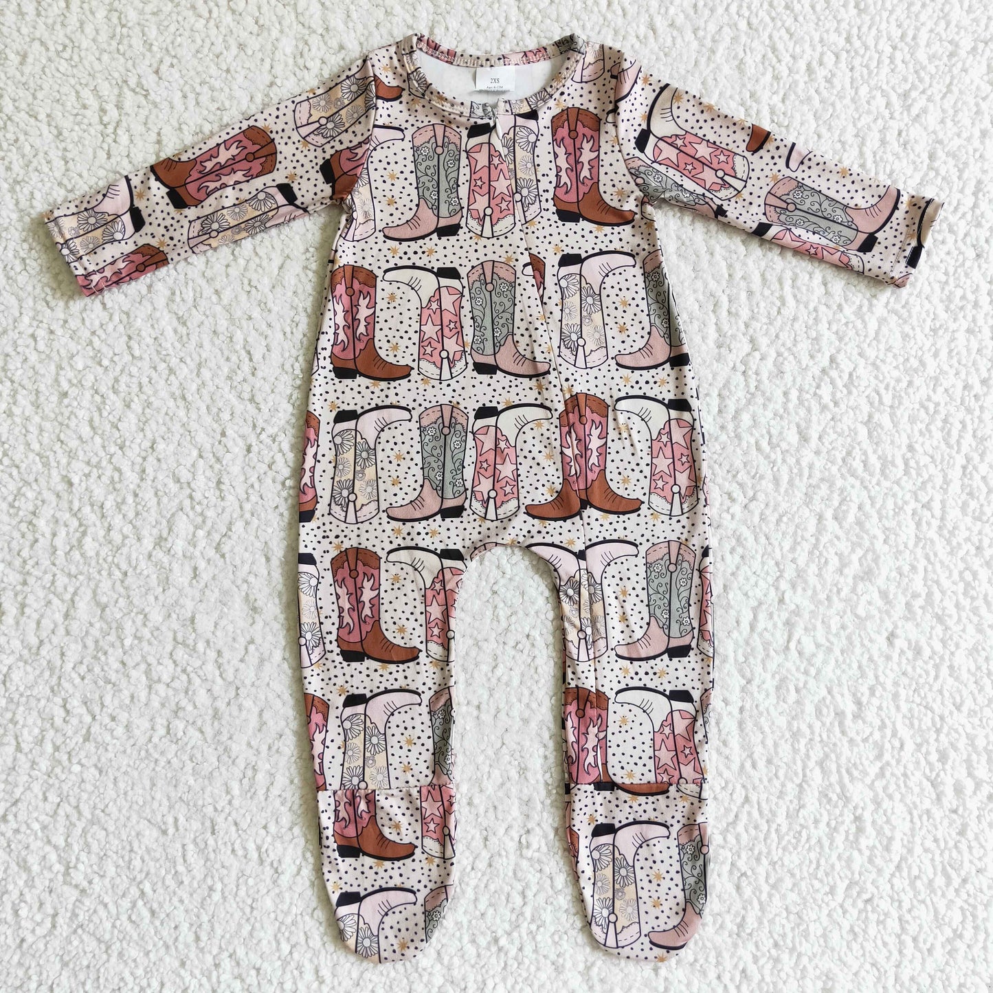 LR0070 Baby kids fall zip pink boots rompers