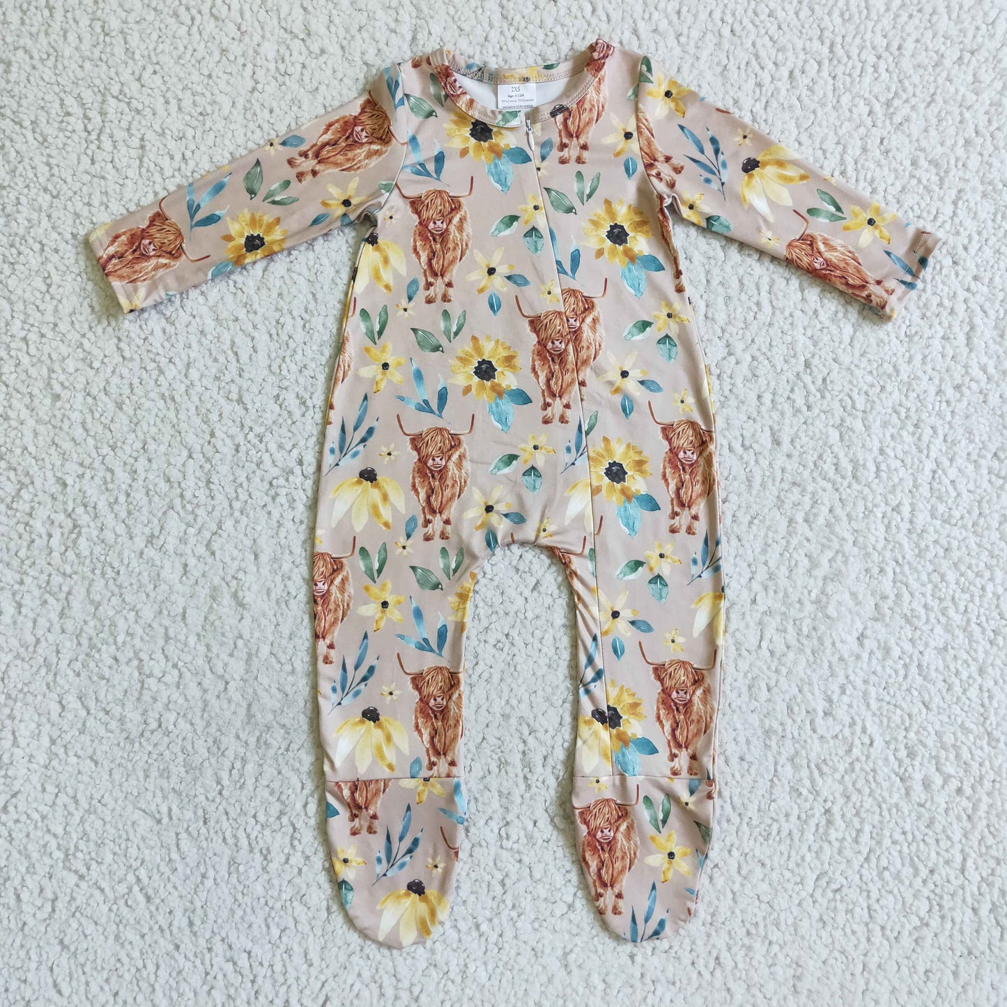 LR0071 Baby kids long sleeve fall highland cow western rompers
