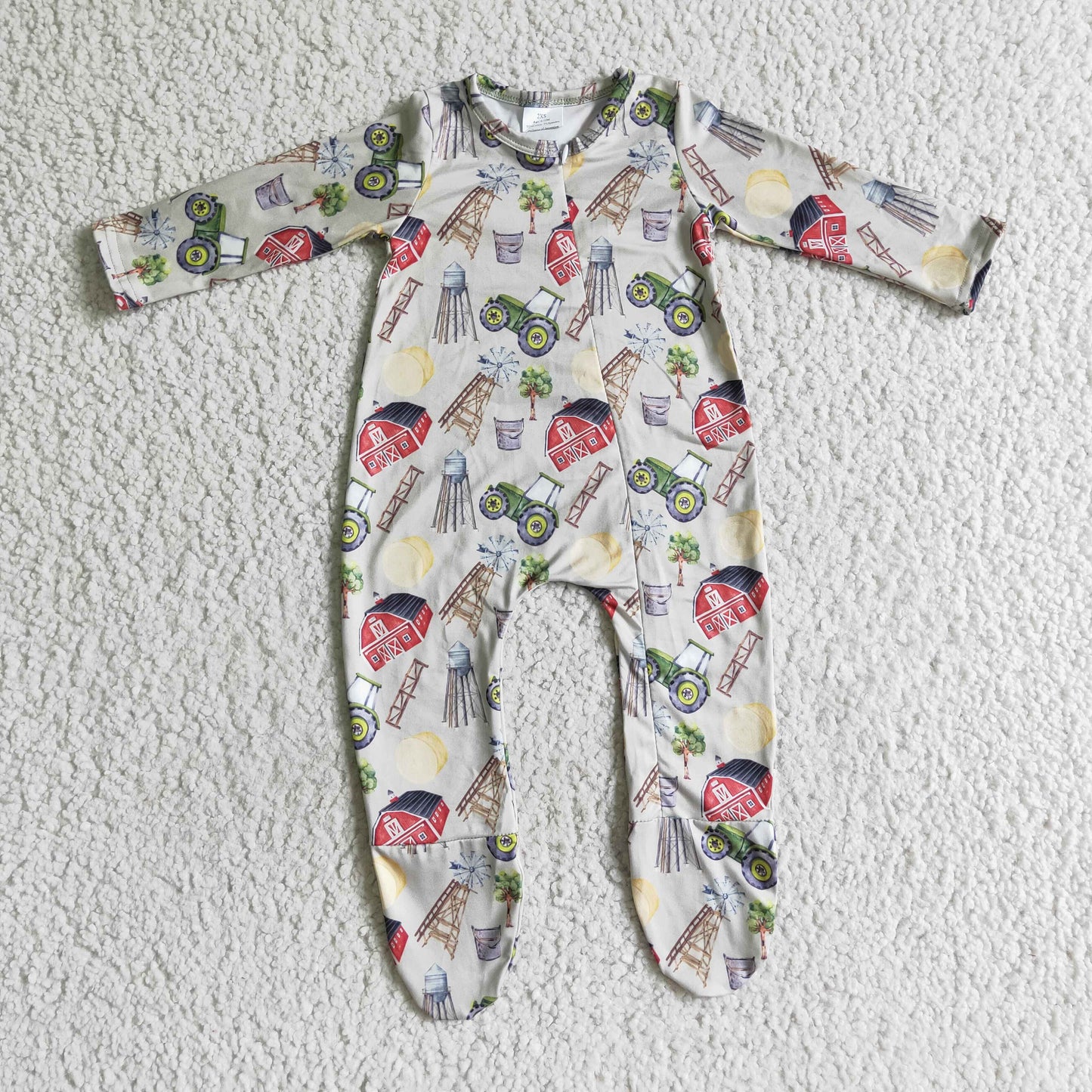 LR0099 Baby kids zip long sleeve farm rompers