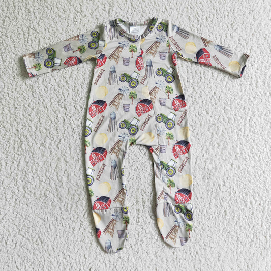 LR0099 Baby kids zip long sleeve farm rompers