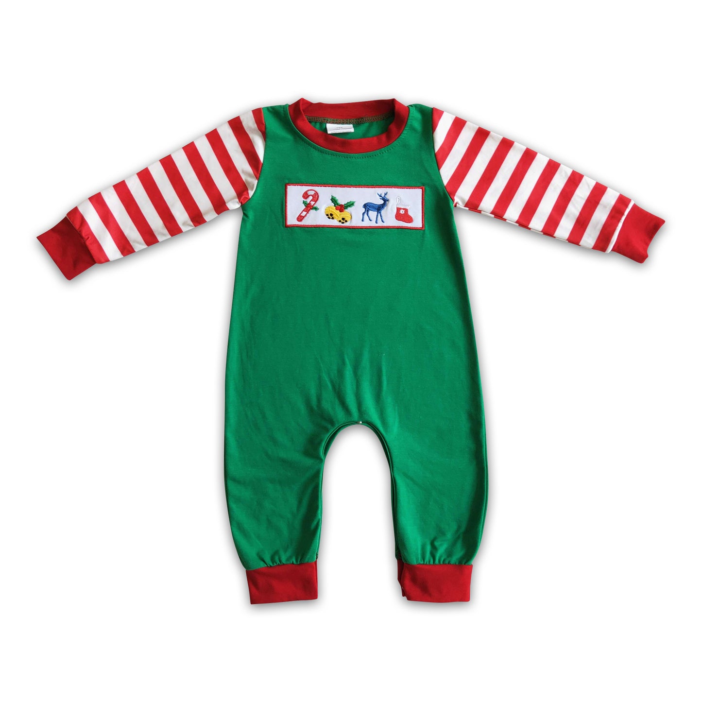 11.15 LR0110 RTS No Moq Promotion Baby boys Christmas green embroidery rompers