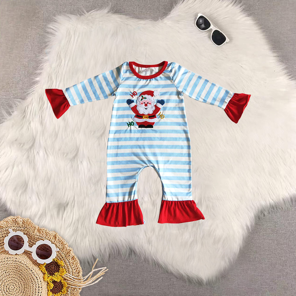 8.20 RTS Sibling Baby Boys Girls Embroidery Santa Christmas Pajamas Pants Clothes Sets
