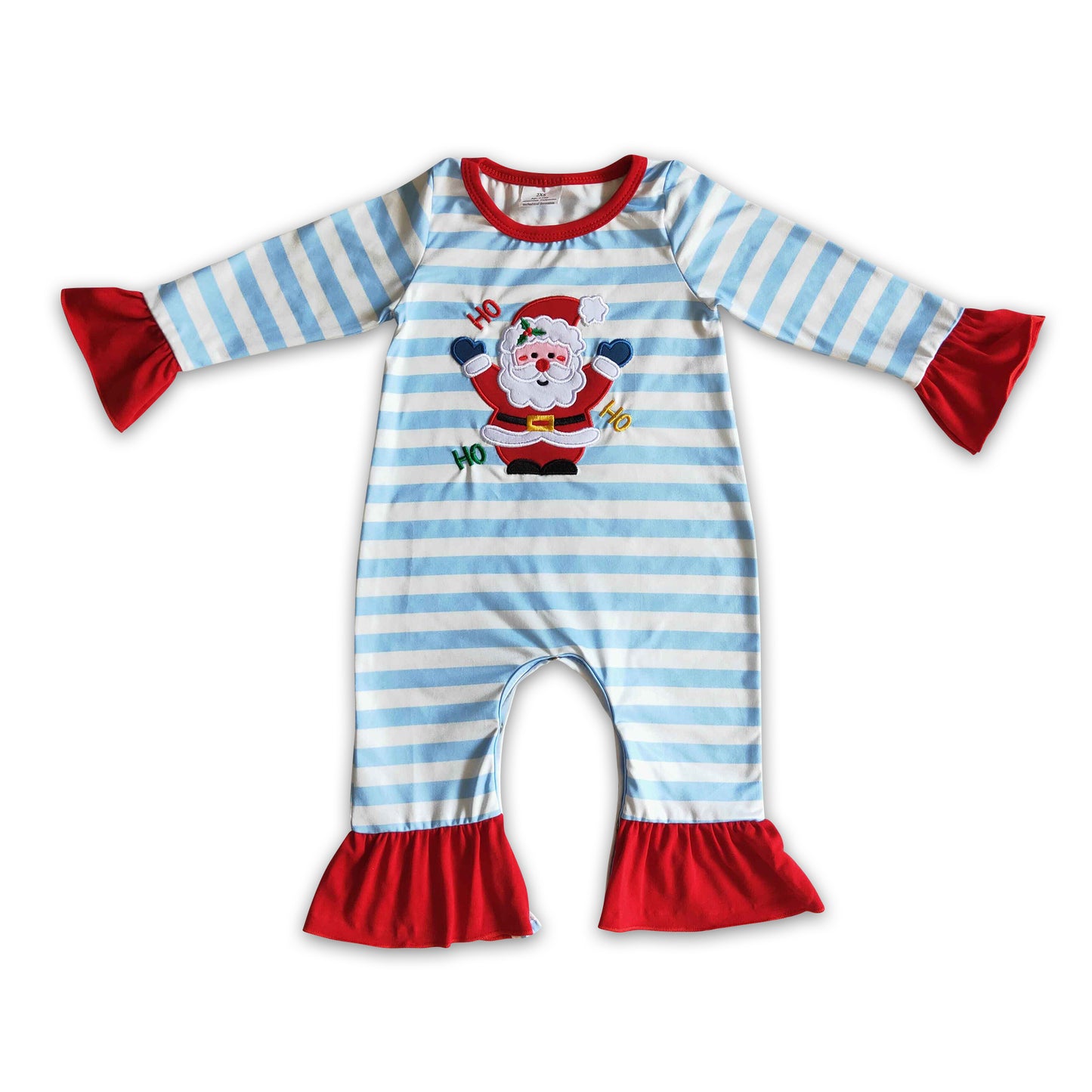 11.15 LR0120 RTS No Moq Promotion Baby girls Christmas santa blue stripes rompers
