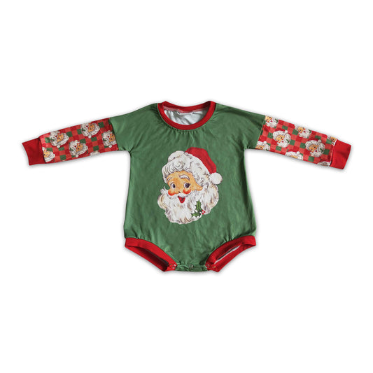 10.18 LR0137 RTS No Moq Promotion Baby girls Christmas green santa long sleeve rompers