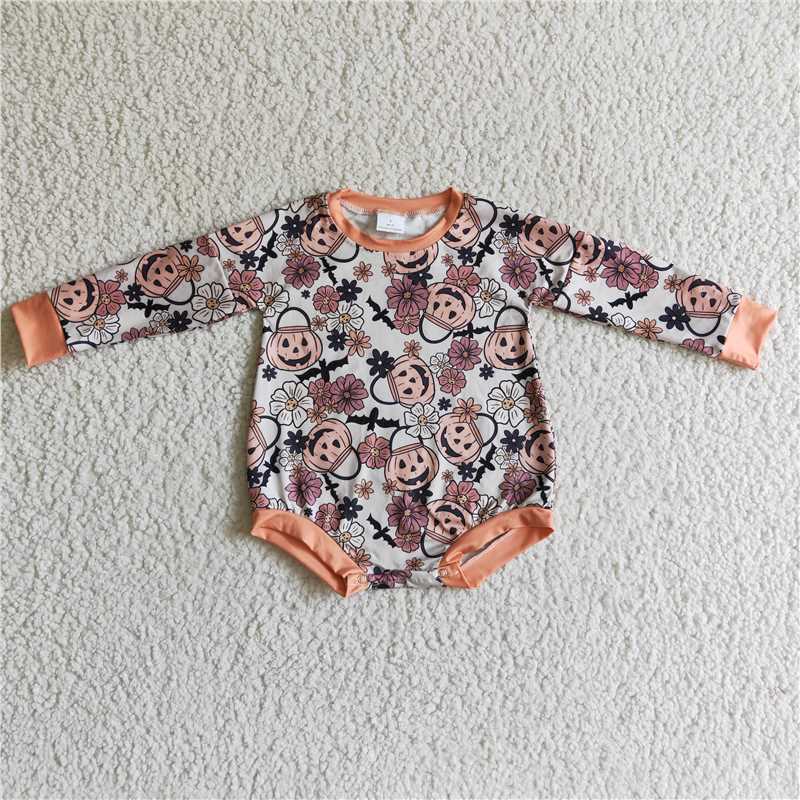11.28 RTS NO MOQ (In stock)LR0159 Baby Girls Winter Rompers Baby girls pumpkin basket Halloween rompers