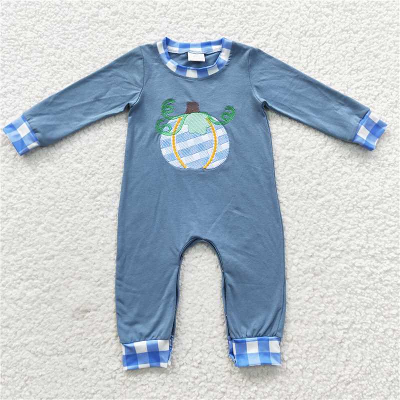 USA Warehouse (IN STOCK) LR0319 Baby Boy Plaid Pumpkin Long Sleeve Romper Fall Season Outfit Comfortable Clothing for Infants