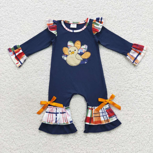 9.19 RTS Sibling Baby Boys Girls Embroidery Turkey Long Sleeves Thanksgiving Clothes Sets Rompers