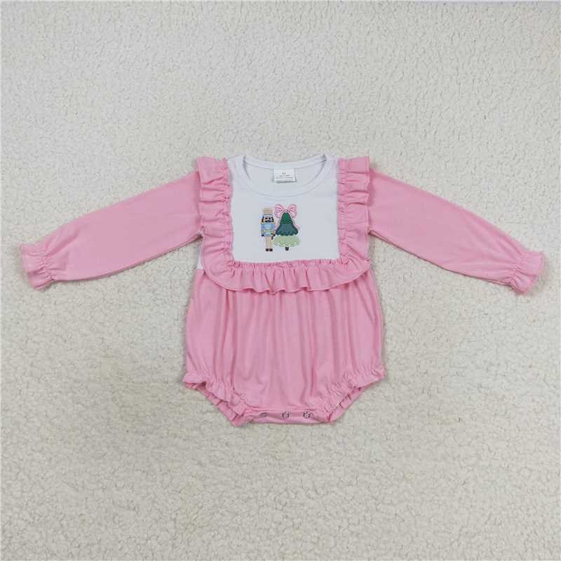 USA Warehouse (IN STOCK) LR0480 Pink Christmas Tree Ballet Baby Girls Romper Holiday Outfit for Infants Soft Comfortable Clothing