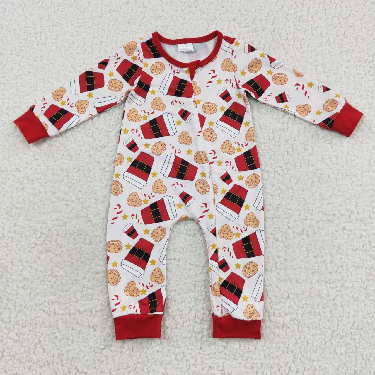 9.18 RTS Sibling Baby Boys Coffee Cookie Candy Cane Top Pants Christmas Pajamas Sets Zipper Rompers Regular price$8.50 USD