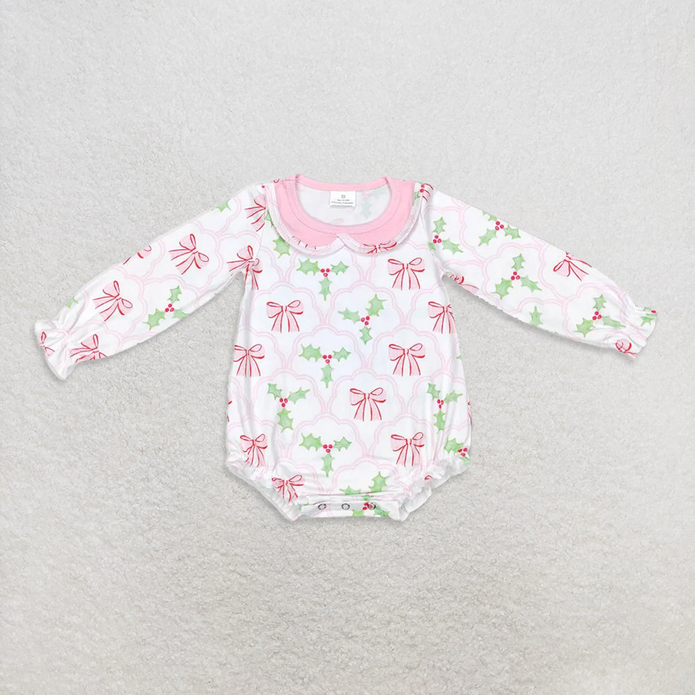 USA Warehouse (IN STOCK) Pink Plaid Christmas Tree Baby Girls Romper Long Sleeve Floral Design Pumpkin Pattern Fall Season Baby Outfit