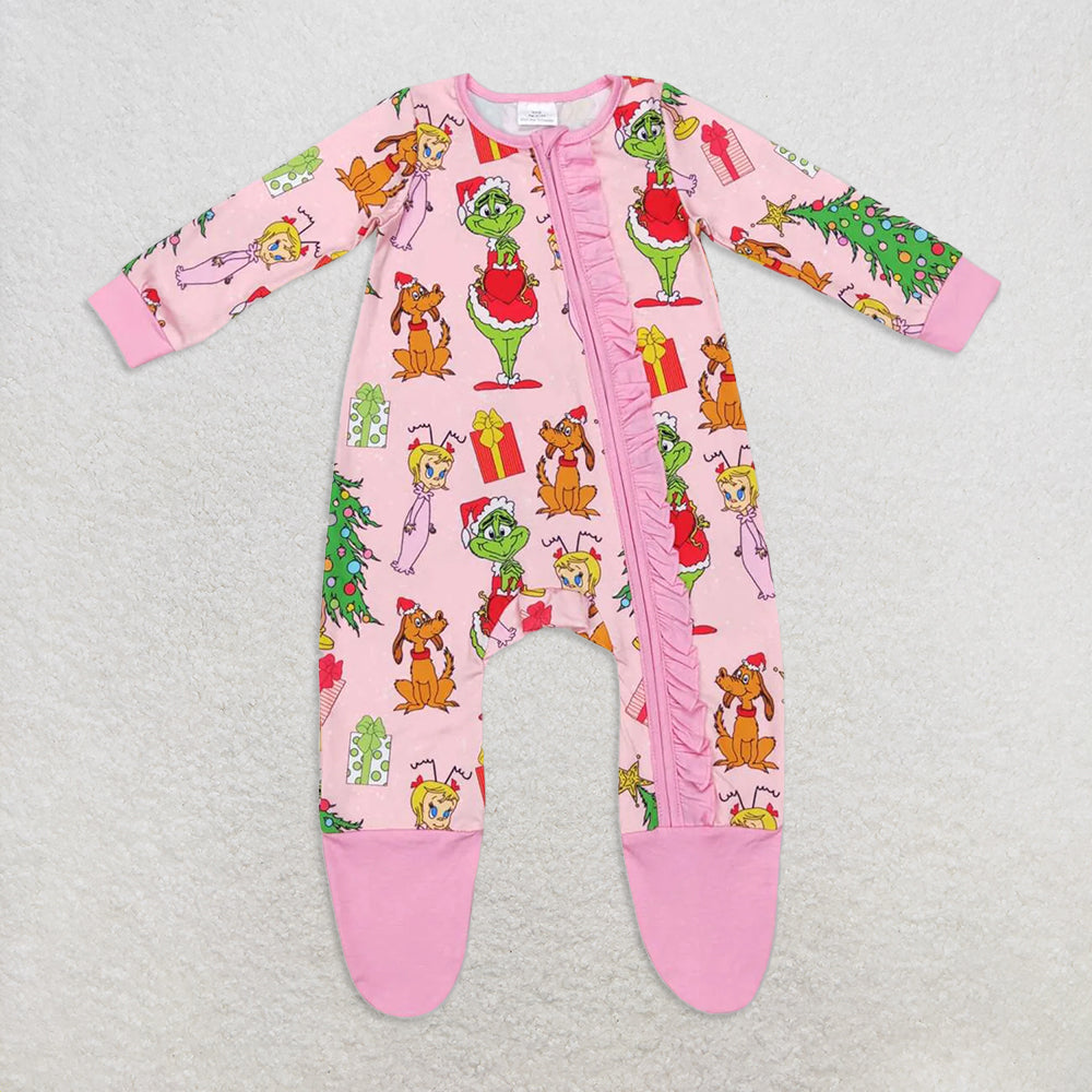 RTS Sibling Baby Girls Winter Outfits Christmas Tree Green Face Pajamas Rompers Gift Cute Holiday Sleepwear for Children