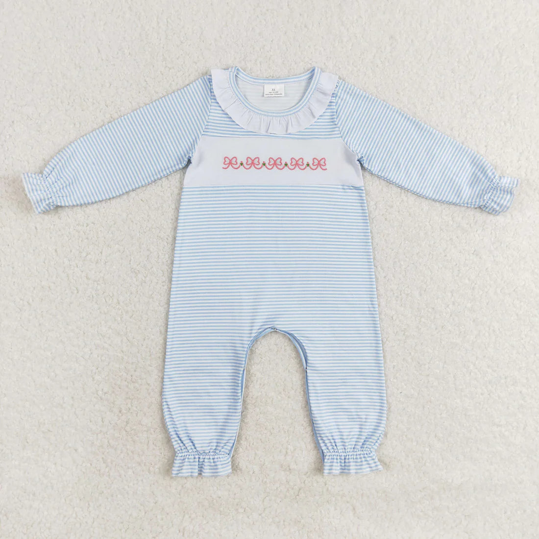 USA Warehouse (IN STOCK) LR0941 Baby Girls Winter Rompers Baby Infant Girls Long Sleeve Stripes Bows Rompers