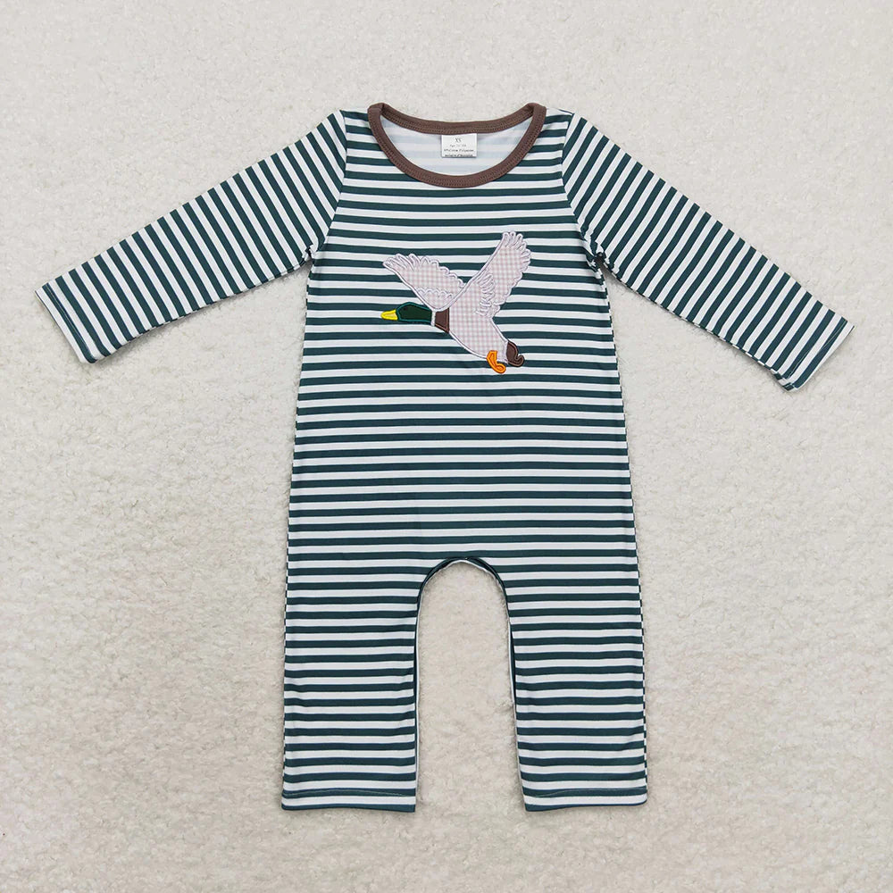 10.4 RTS Sibling Baby Infant Boys Embroidery Hunting Long Sleeve Rompers
