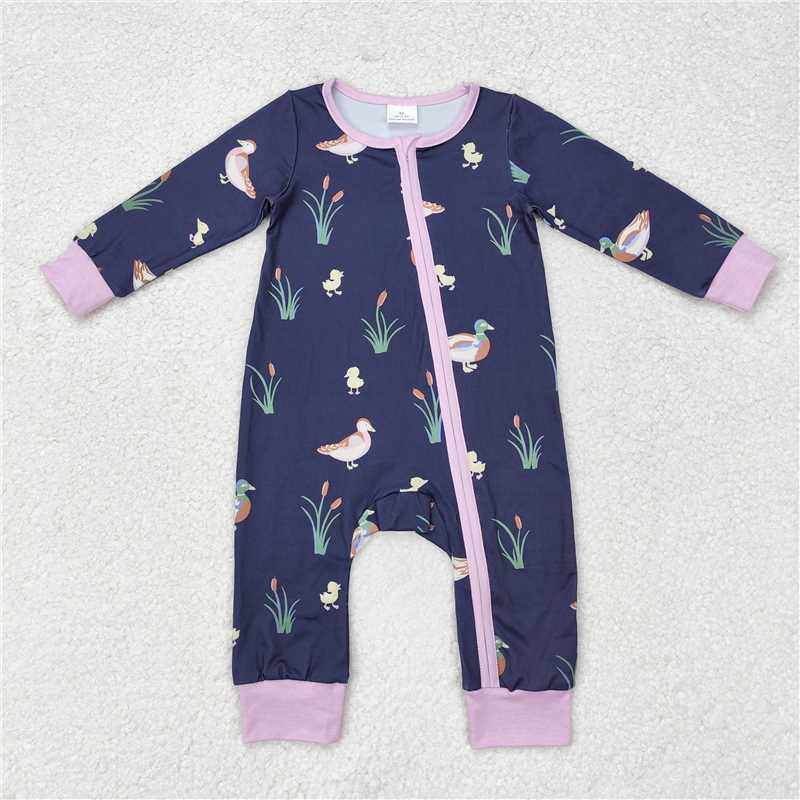 USA Warehouse (IN STOCK) LR1036 Pink Duck Baby Girls Long Sleeve Zipper Romper Cute And Fashionable Infant Outfit for Girls
