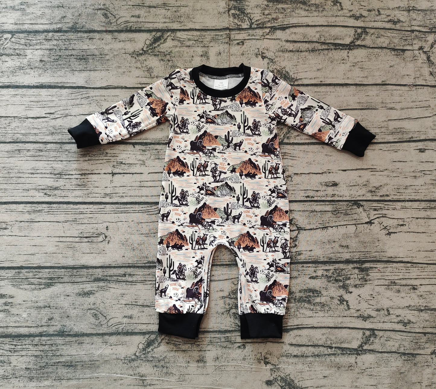LR1064Long sleeves cactus western baby boy romper