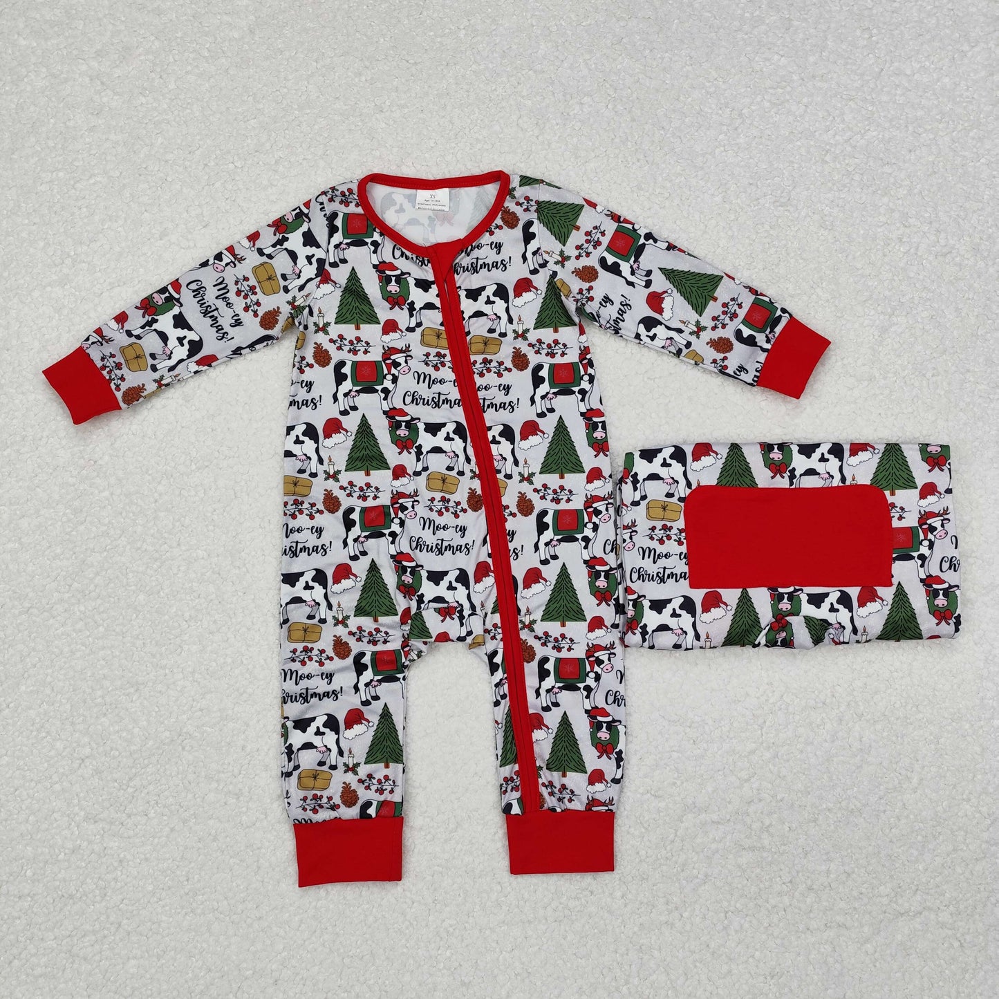 LR1075 Baby Infant Boys Christmas Cows Zip Rompers