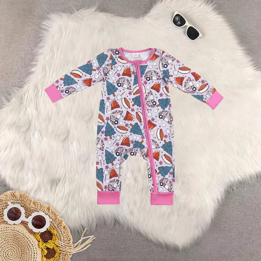 10.4 RTS Sibling Baby Girls Fall Cookies Cars Bamboo Pajamas Outfits Sets Zipper Romper