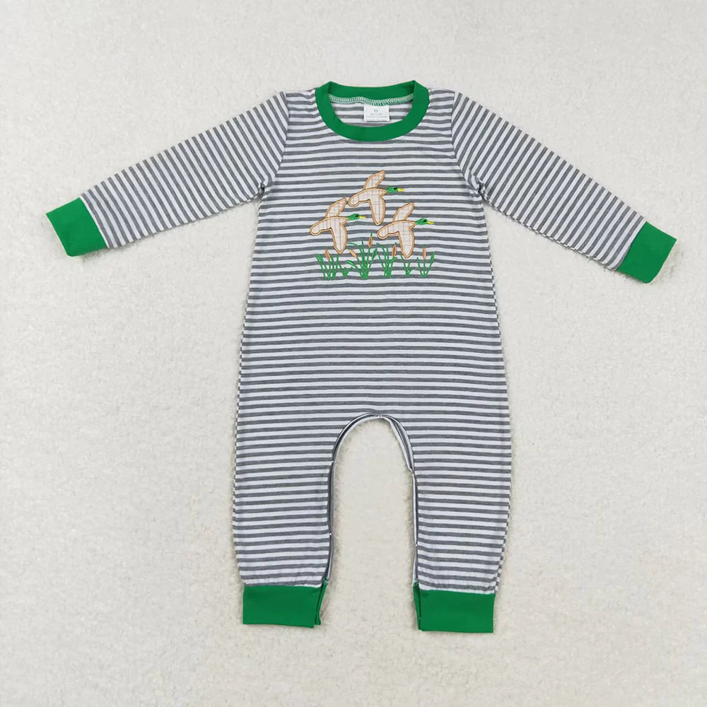10.4 RTS Sibling Baby Infant Boys Embroidery Hunting Long Sleeve Rompers