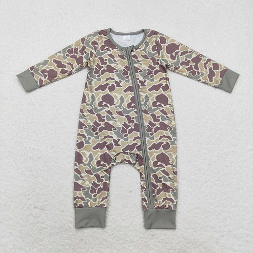 10.18 RTS Sibling Baby Infant Boys Western Camo Fall Zip Rompers