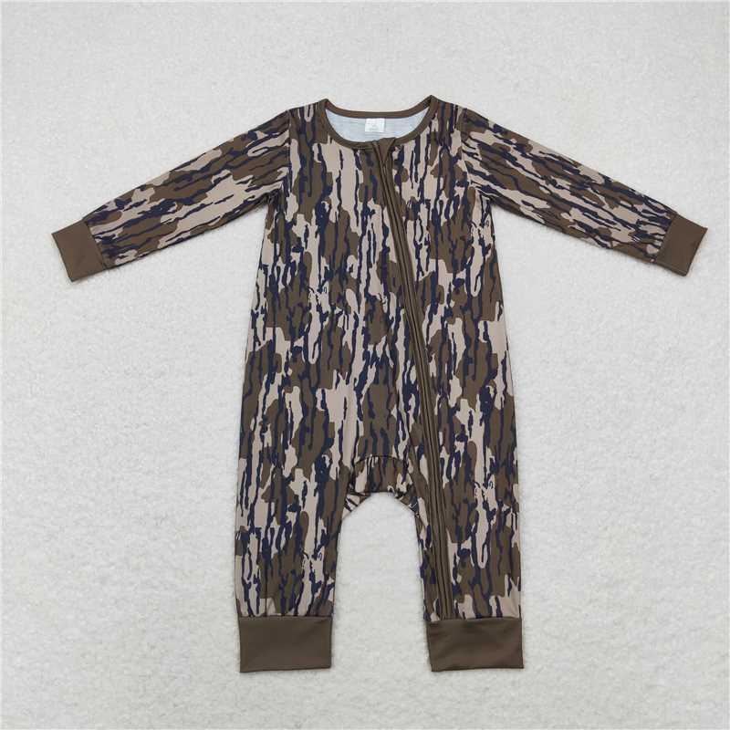 USA Warehouse (IN STOCK) LR1452 Camouflage Long Sleeve Baby Kids Zipper Romper for Infants Boys Girls Comfortable Soft Rompers