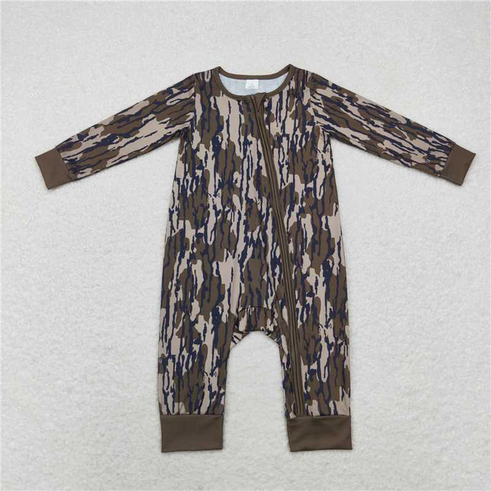 USA Shop (in stock)LR1452  Long sleeves bottomland camo baby kids zipper romper