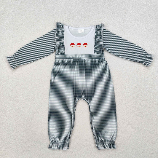 LR1586 Baby Infant Girls Christmas Green Stripes Santa Rompers
