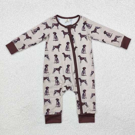 LR1759 Baby Infant Boys Brown Dogs Long Sleeve Zip Rompers preorder
