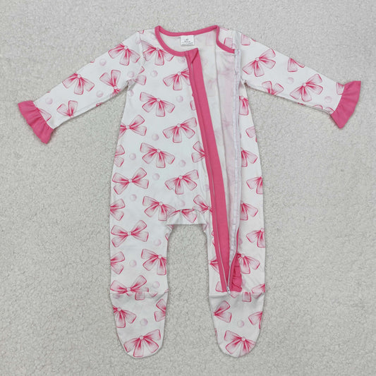 RTS NO MOQ ETA 5/7days arrived LR1770 Bow pattern pink lace white zipper long-sleeved jumpsuit