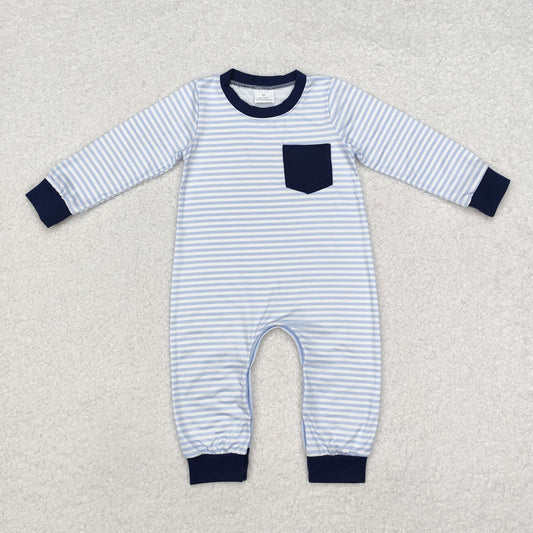 Baby Infant Boys Blue Stripes Pocket Rompers LR1805