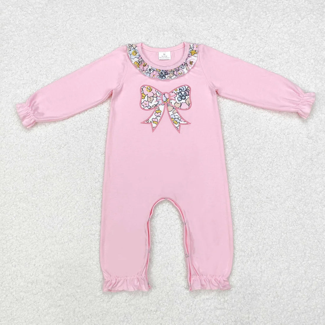 10.20 RTS Sibling Embroidery Floral Bows Baby Girls Ruffle Pants Clothes Footie Rompers