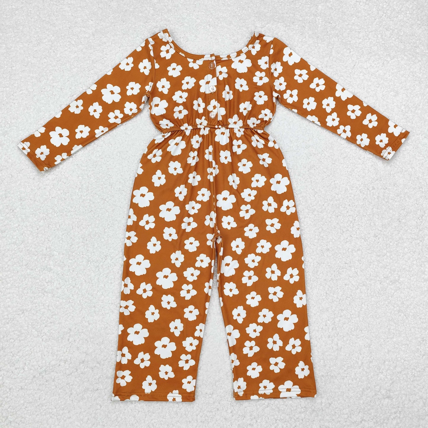 LR1838 Long sleeves brown flower kids girls jumpsuit