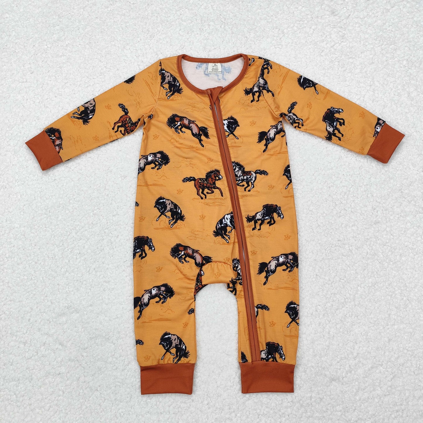 Baby Infant Boys Western Horse Zip Long Sleeve Rompers preorder LR1857