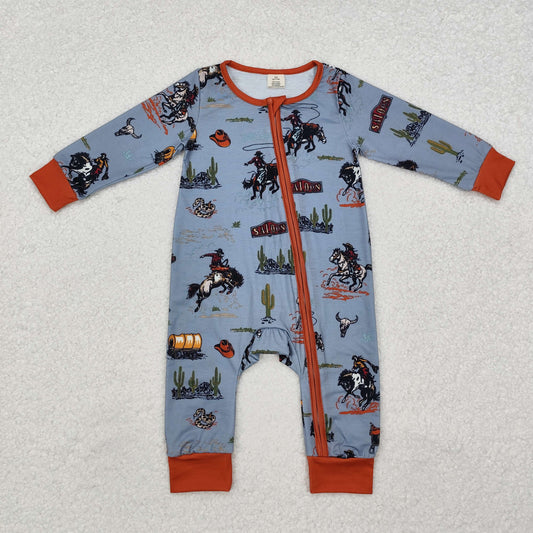 LR1858 Baby Infant Boys Western Rodeo Zip Long Sleeve Rompers preorder