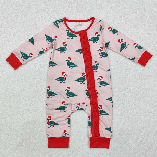LR1862 Baby Infant Girls Christmas Ducks Zip Long Sleeve Rompers preorder