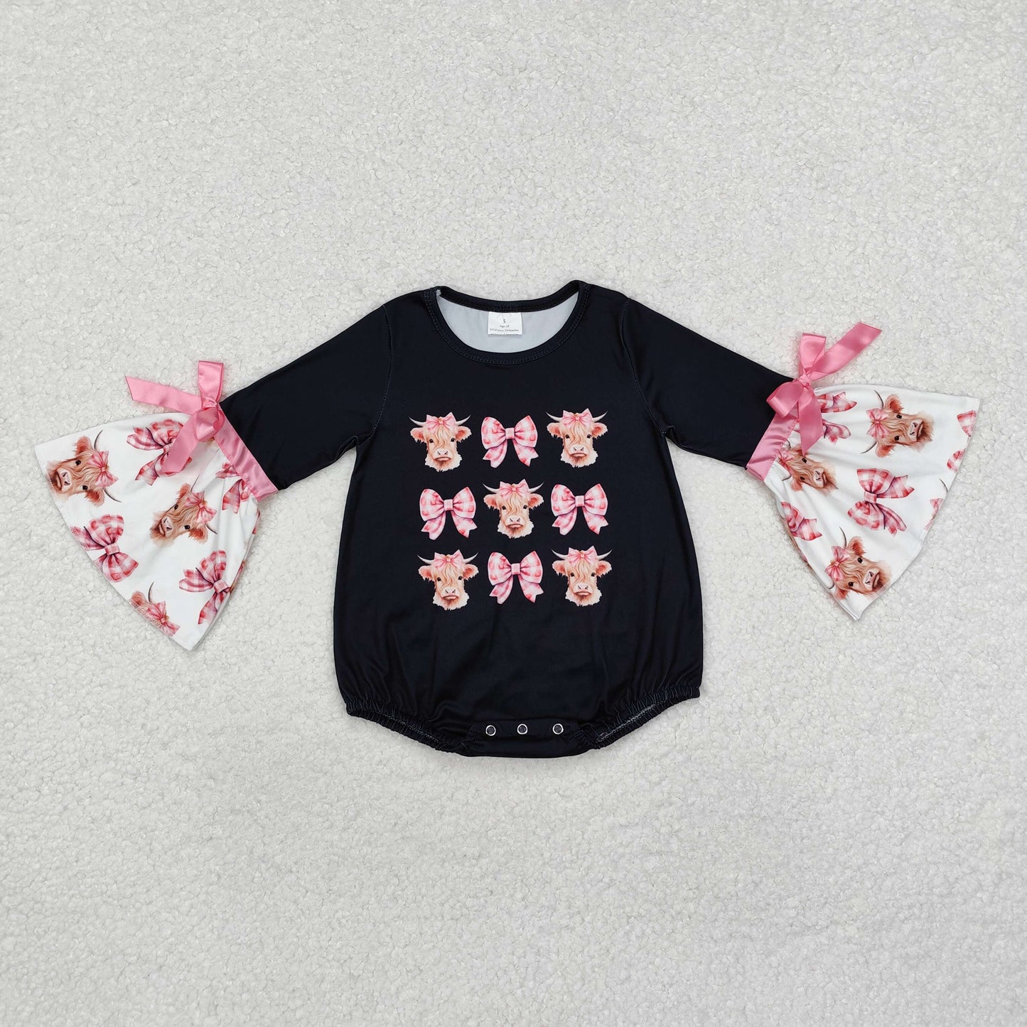 LR1556 Baby Infant Girls Highland Cow Bows Wester Rompers preorder