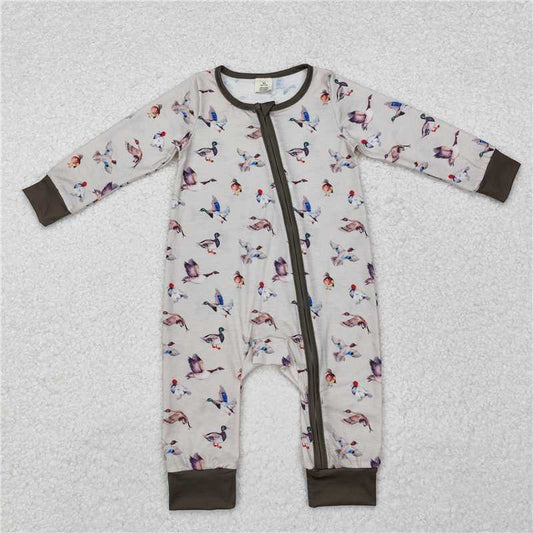 USA Warehouse (IN STOCK) LR1880 Olive Long Sleeves Duck Baby Boy Zipper Romper Cute Baby Outfit Infant Clothing