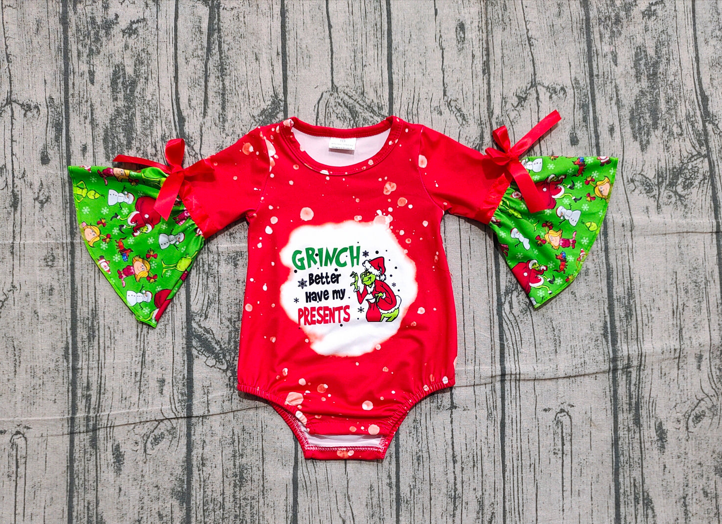 10.20 LR1893 Sample No Moq Baby Girls Christmas Grin Ruffle Rompers