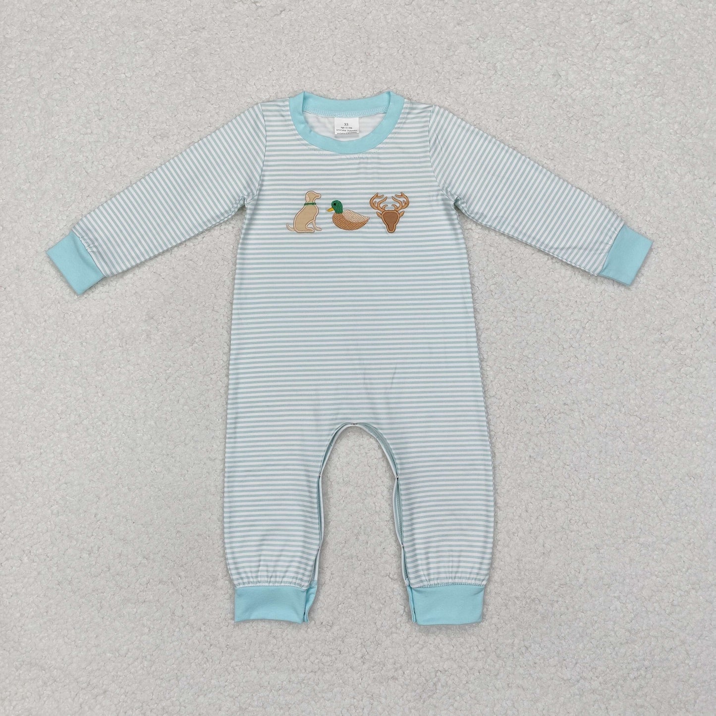 LR1895 Light blue stripe dog duck deer baby boy romper