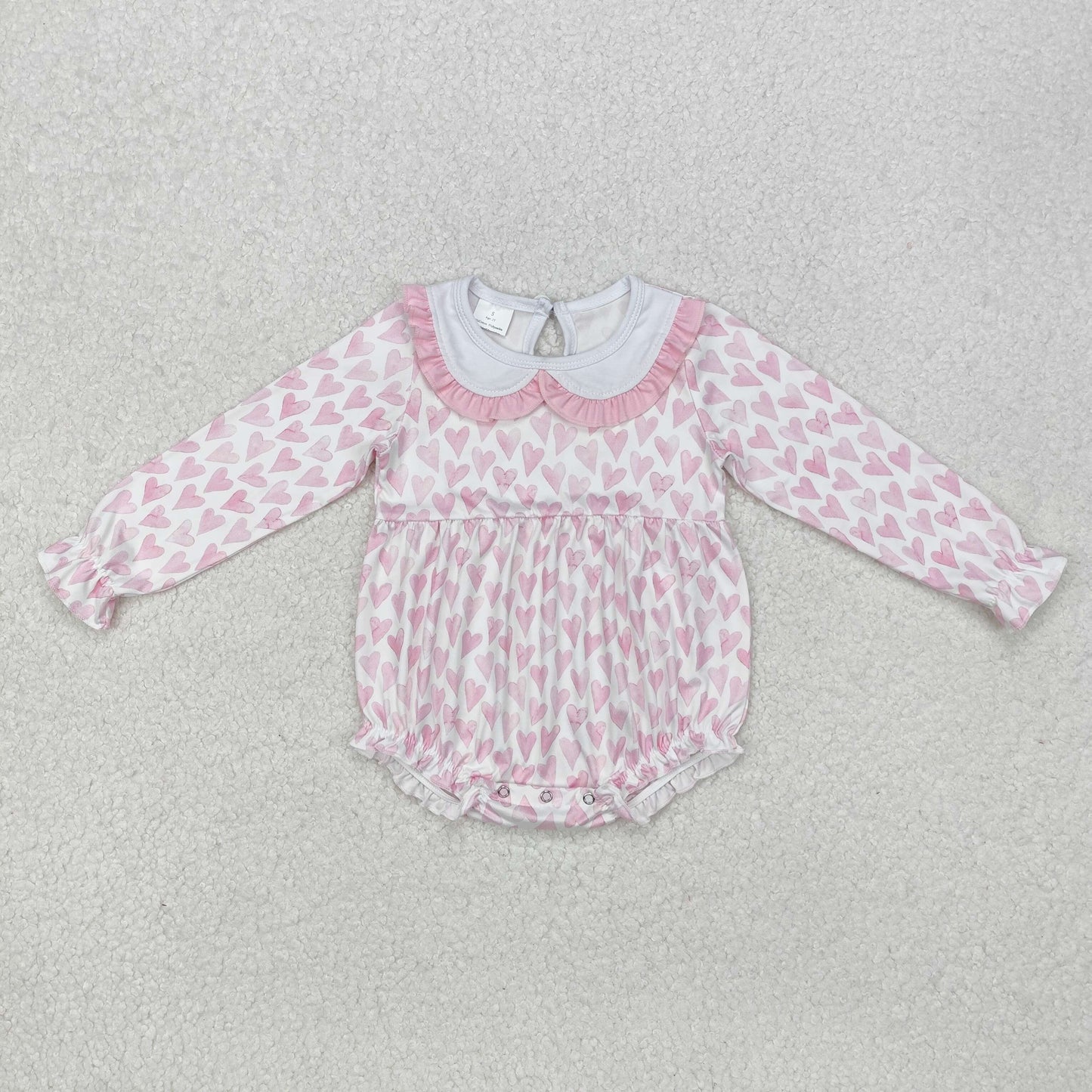 LR1899Pink heart long sleeves baby girls valentine's romper