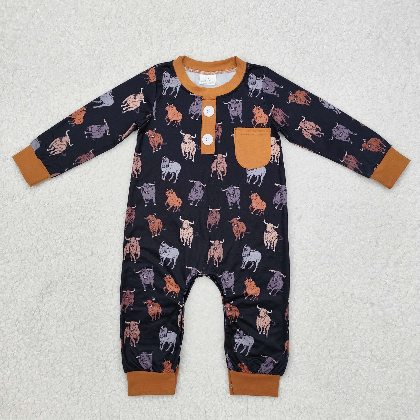 LR1902Long sleeves pocket cows baby boy western romper