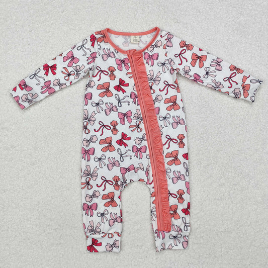 LR1905 Baby Infant Girls Valentines Pink Bows Long Sleeve Rompers preorder