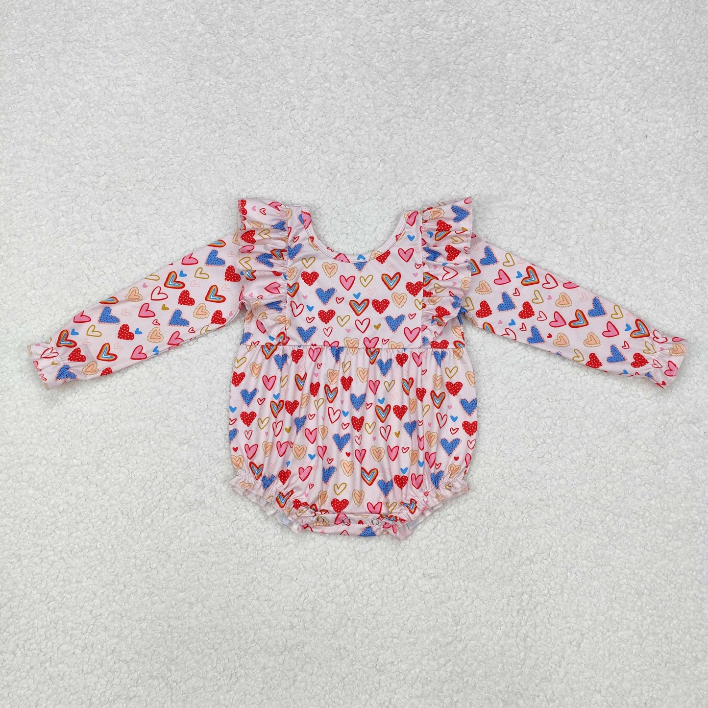 LR1917Long sleeves heart baby girls valentine's day romper