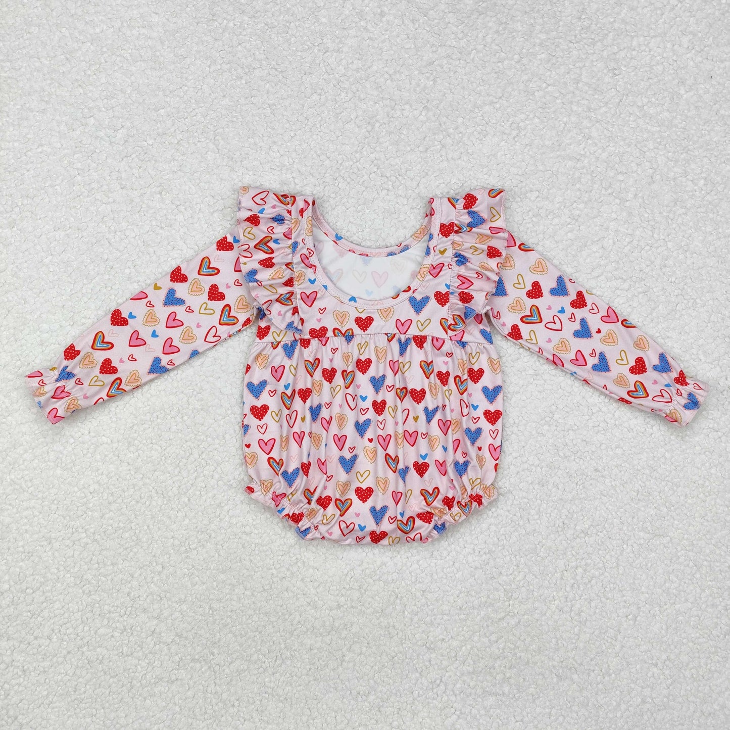 LR1917Long sleeves heart baby girls valentine's day romper