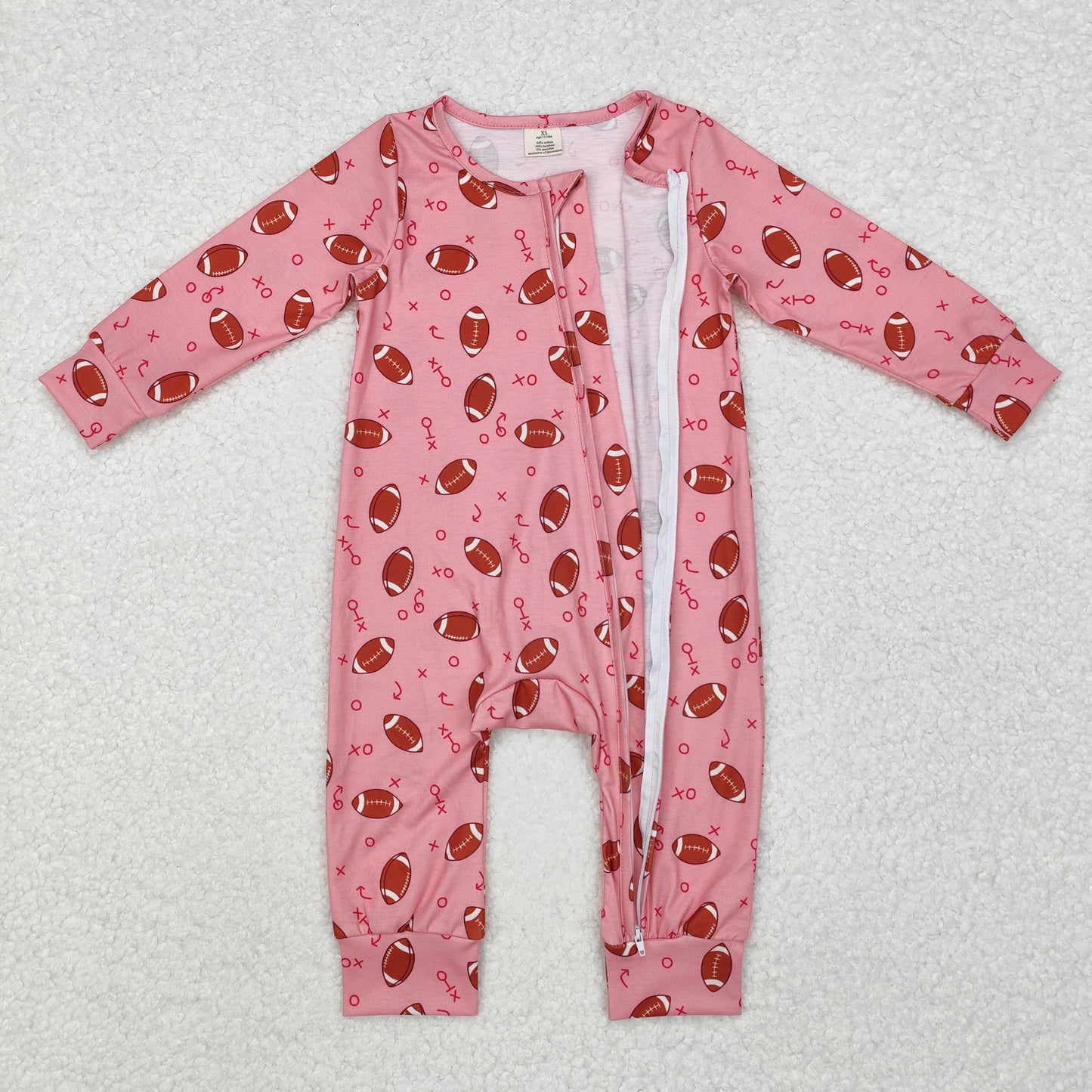 LR1988 Pink long sleeves football baby girls zipper romper