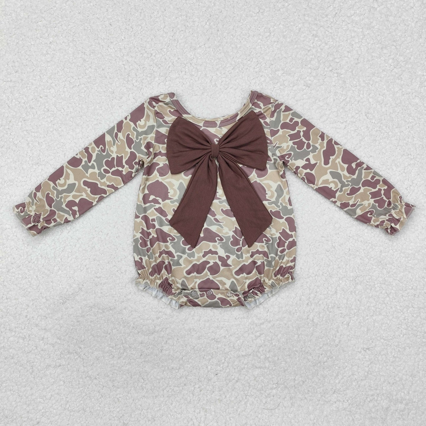 LR2034 Long sleeves brown bow camo baby girls romper