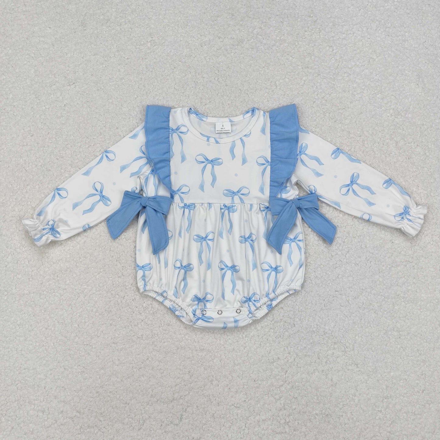 USA Shop (in stock) LR2043 Light blue bow long sleeves baby girls romper