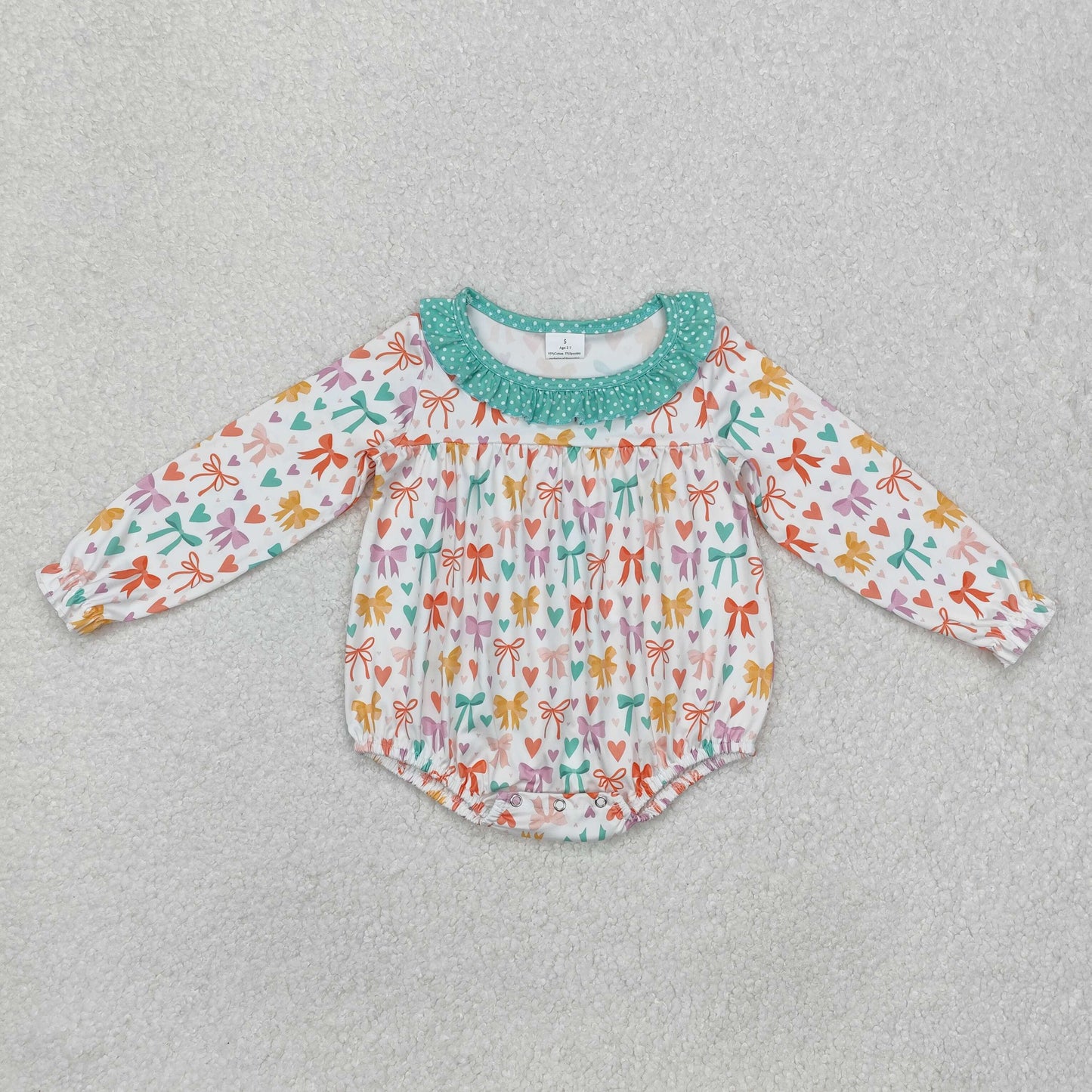 LR2066Long sleeves heart bow baby girls valentine's romper