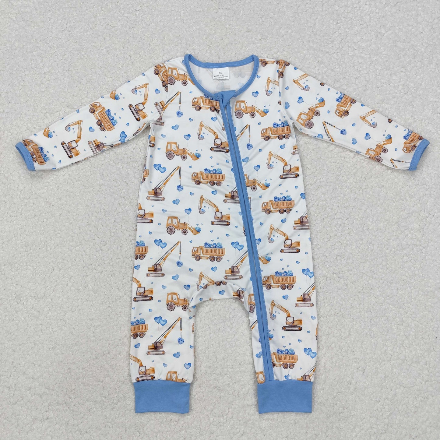LR2116 Light blue heart constructions baby boys valentine's romper
