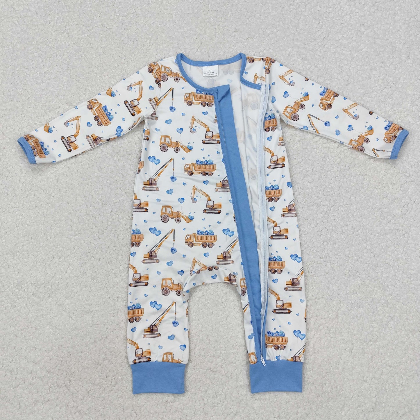 LR2116 Light blue heart constructions baby boys valentine's romper